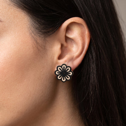 Black and Nude Flower Stud Earrings | Lightweight PLA Studs | 20mm