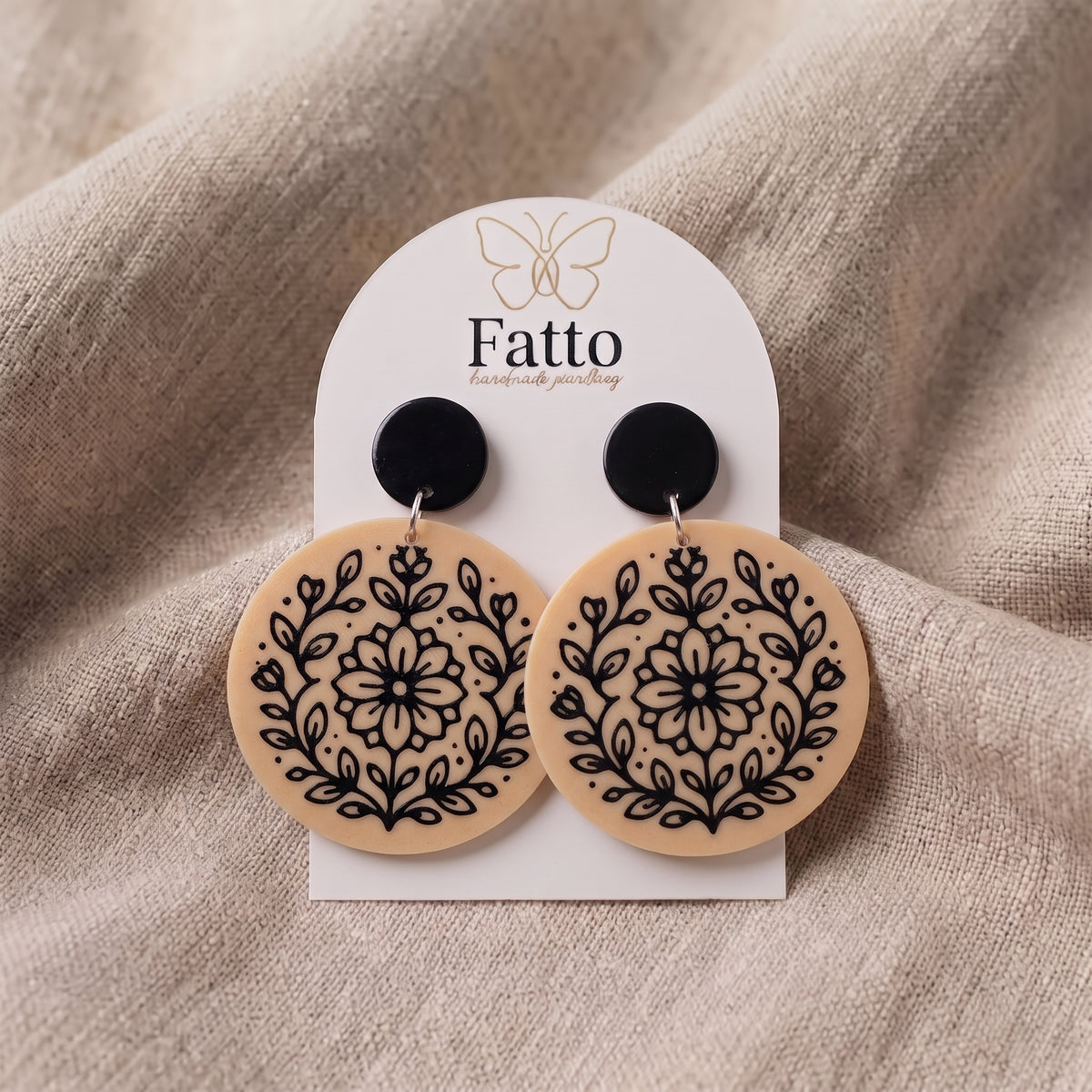 Round Floral Dangle Earrings | Lightweight Drop Earrings | 40x50mm