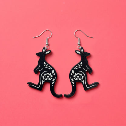 Floral Kangaroo Dangle Earrings | Handmade Aussie Animal Drops