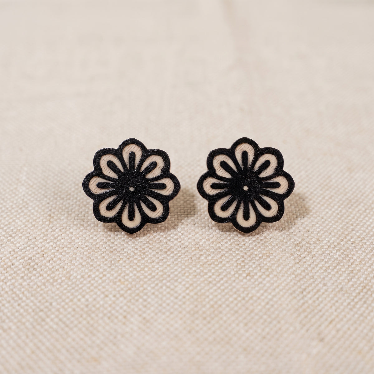 Black and Nude Flower Stud Earrings | Lightweight PLA Studs | 20mm