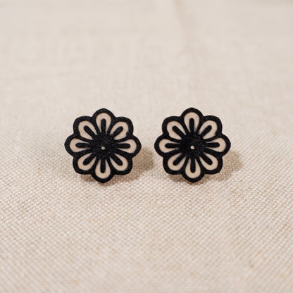Black and Nude Flower Stud Earrings | Lightweight PLA Studs | 20mm