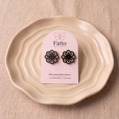 Black and Nude Flower Stud Earrings | Lightweight PLA Studs | 20mm